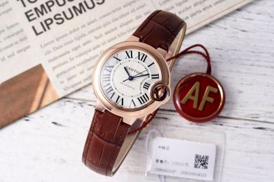 Ballon Bleu de Cartier 33*10MM 316L Steel NH05 Movement Brown Bracelet Rose Gold Bezel Watch